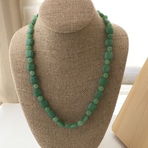 Light Green Jade Like Square and Round Bead Necklace